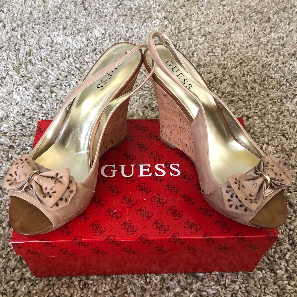 Guess Natural Leather Tan Pump Sandals
